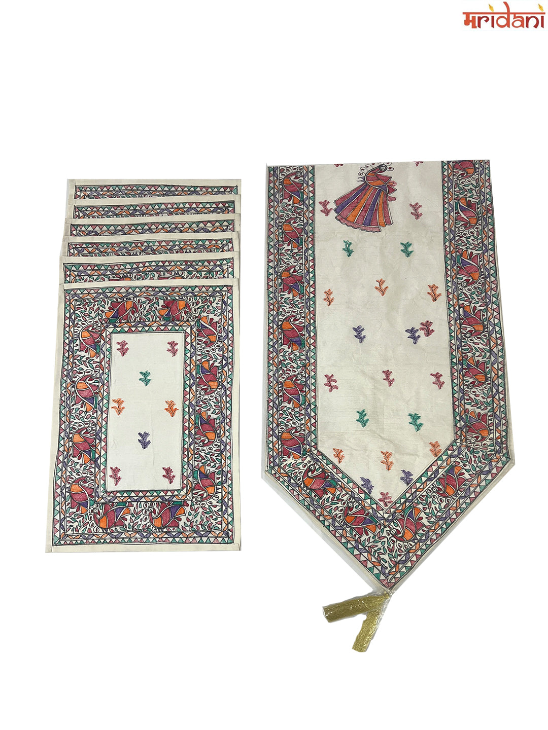 Hand-painted Madhubani Table Mat Set – Mayur Motif